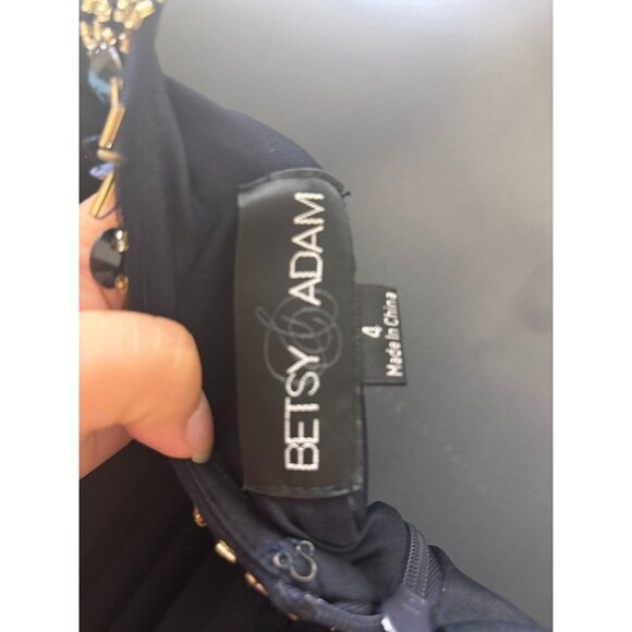 Betsy & Adam Women Navy Sequin Beaded Embellished Gown maxi Lining Dress Size 4 - Picture 14 of 16